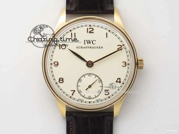 MIROTIME 0126 ModernLook Portuguese IW371445 ZF 1:1 Best Edition SS White Dial Gold Markers On Brown Leather Strap A79350 V 7269